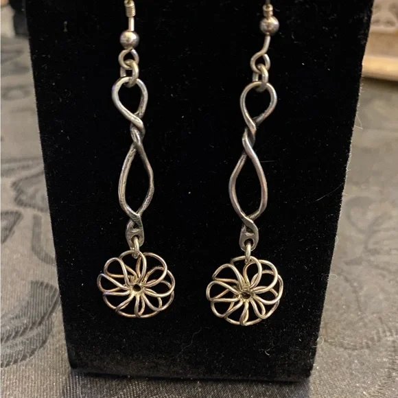Sterling Silver Floral Drop Earrings - 2.5 Inches Women Jewelry - Picture 2 of 3